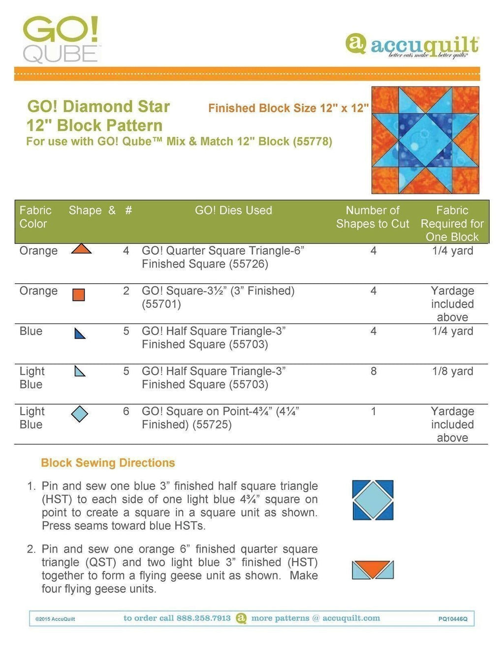 AccuQuilt Go! Qube Manual 12" 3-in-1: BLOCK, CORNERS & ANGLES, 431 PG Wire Bound