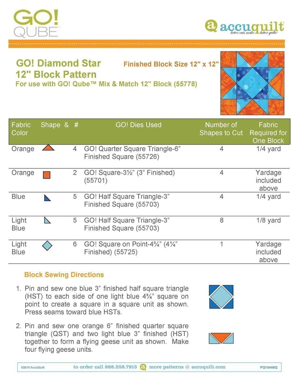 AccuQuilt Go! Qube Manual 12" 3-in-1: BLOCK, CORNERS & ANGLES, 431 PG Wire Bound