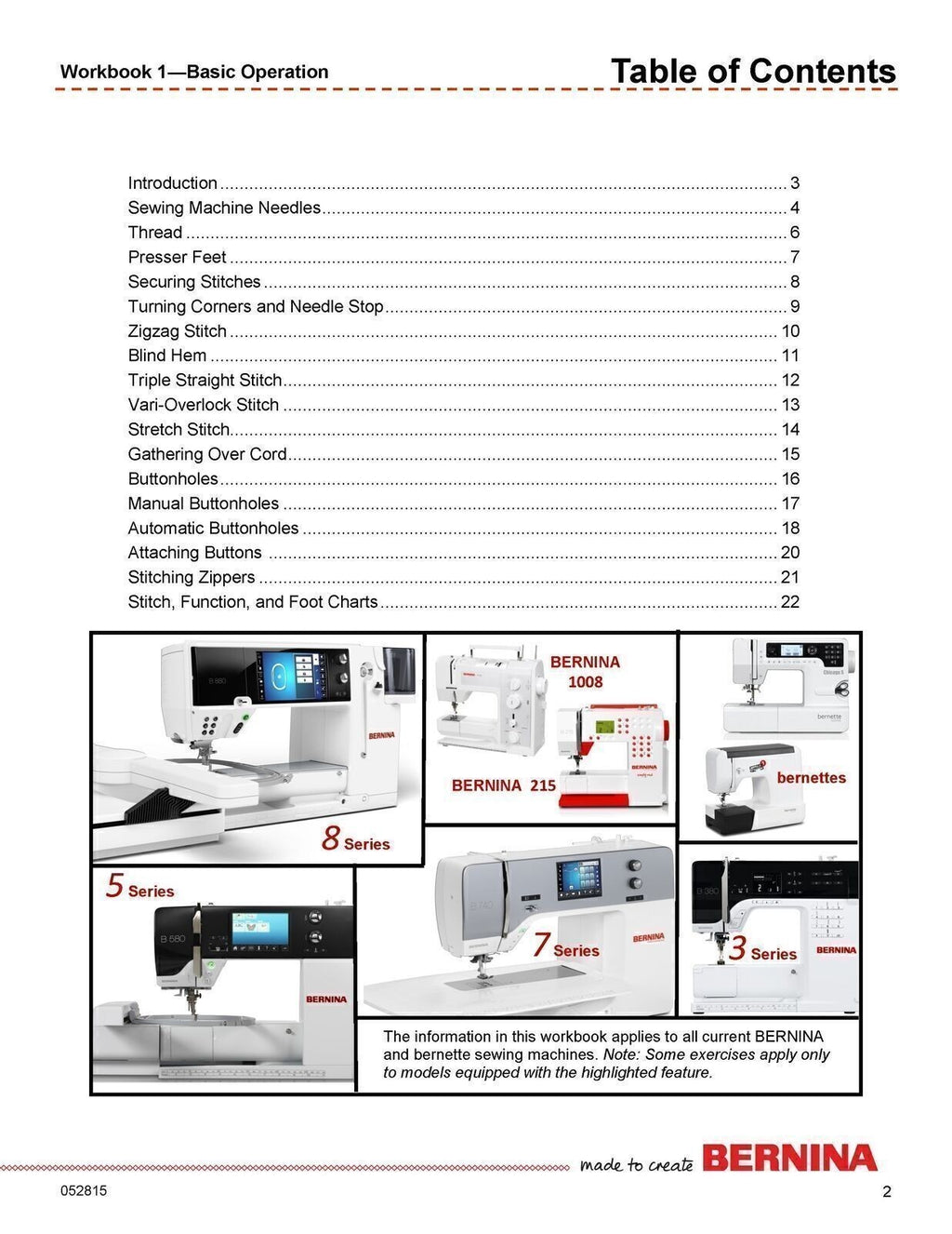 My Bernina Sewing Machine Workbook 1: Basic Operation (for ALL Bernina Models)