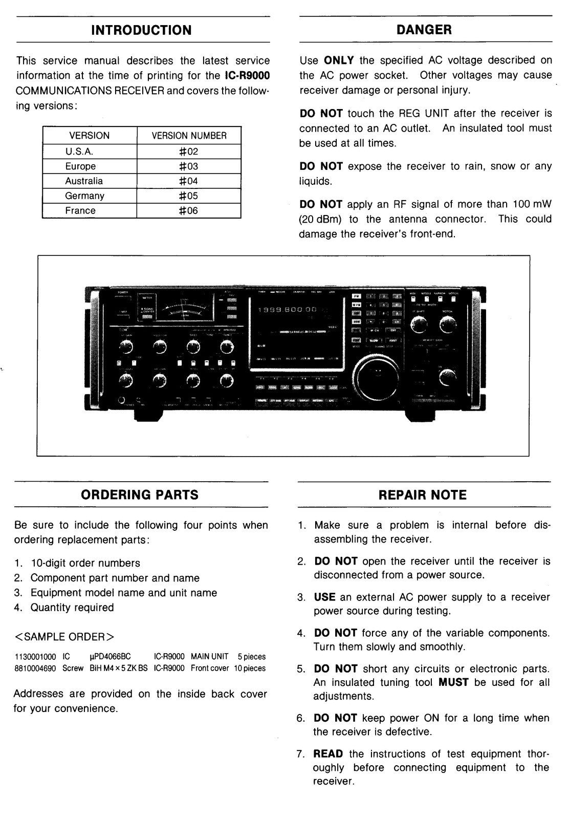 ICOM IC-R9000 IC-R9000L Receiver Service Manual - WIRE BOUND& COVERS - FOLDOUTS!