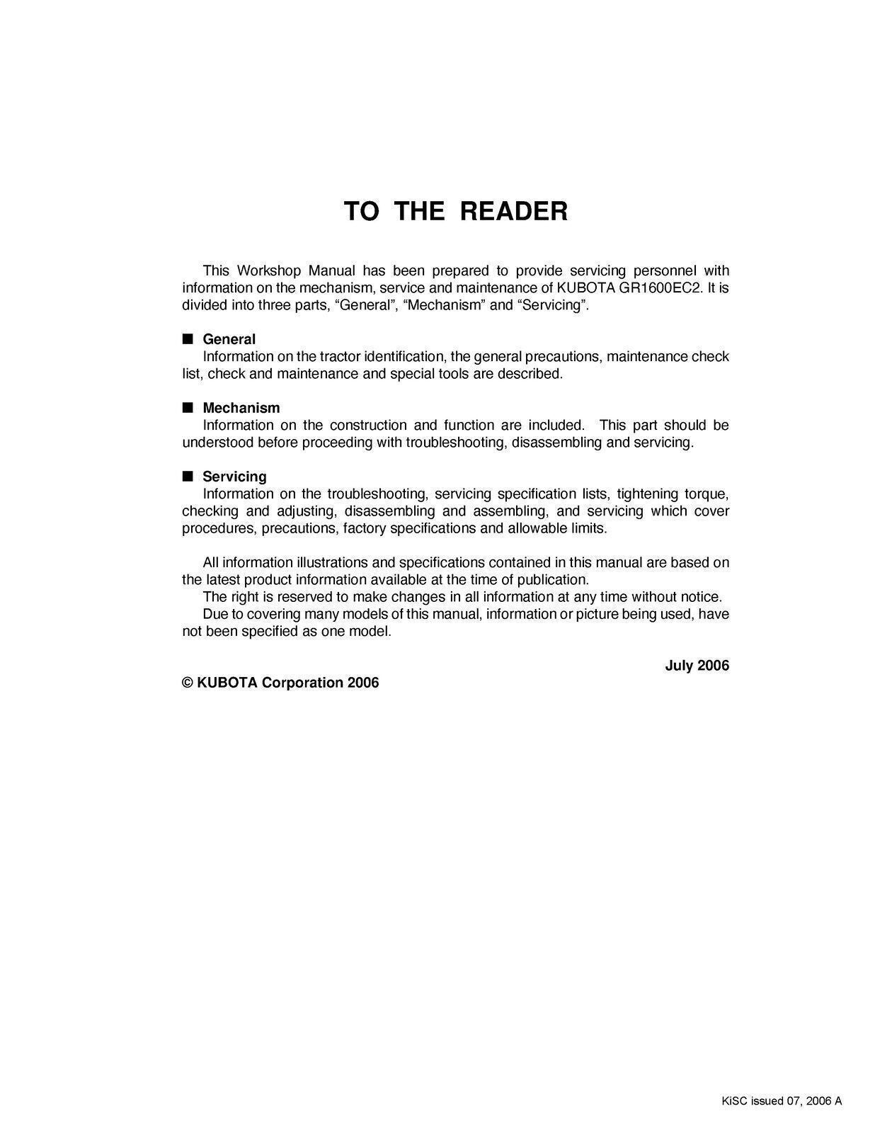 KUBOTA GR1600 TRACTOR WORKSHOP MANUAL  - STEEL WIRE BOUND - PROTECTIVE COVERS