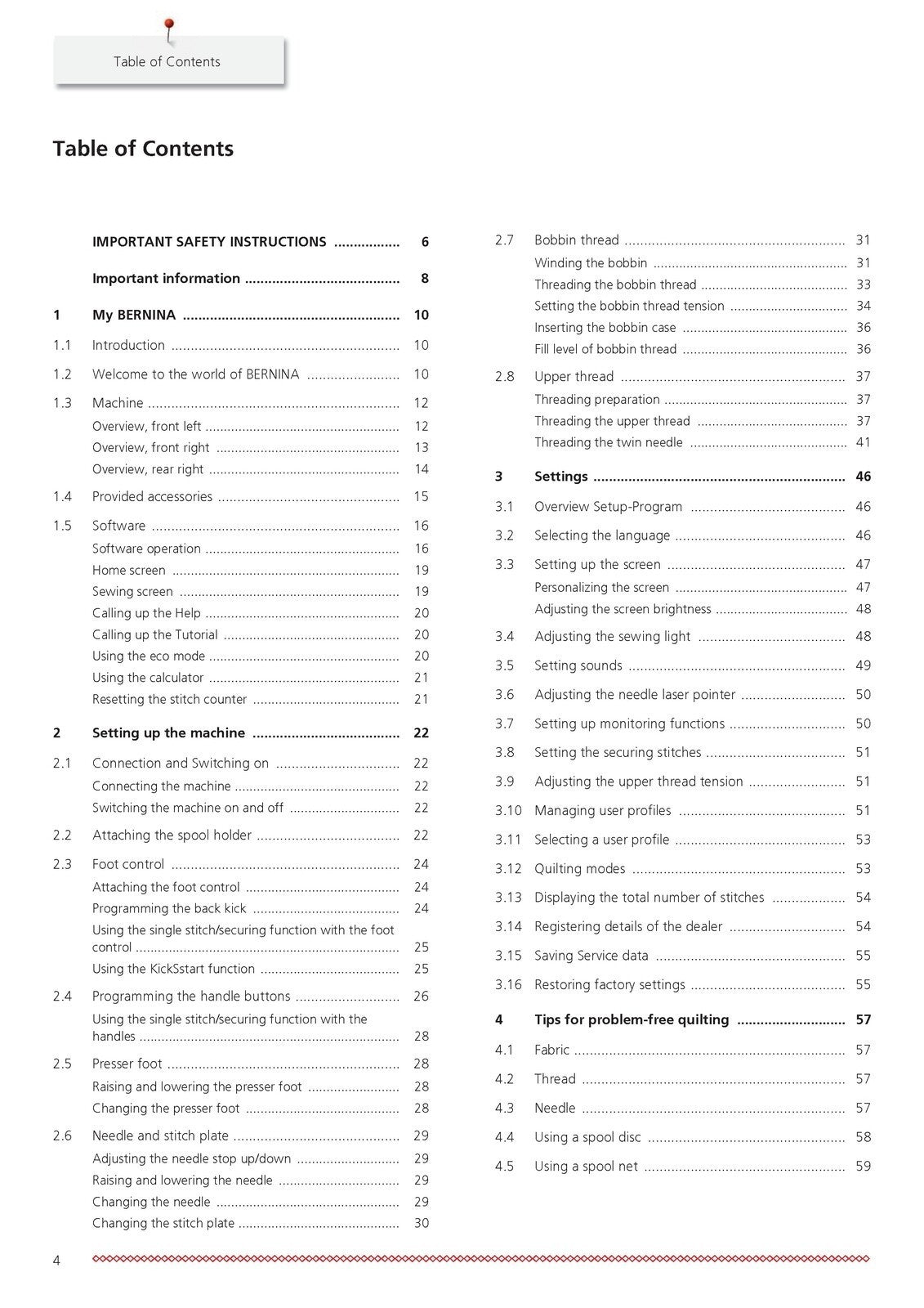 BERNINA Q 20 Q20 Quilt BIG User Manual - STEEL WIRE BOUND - PROTECTIVE COVERS