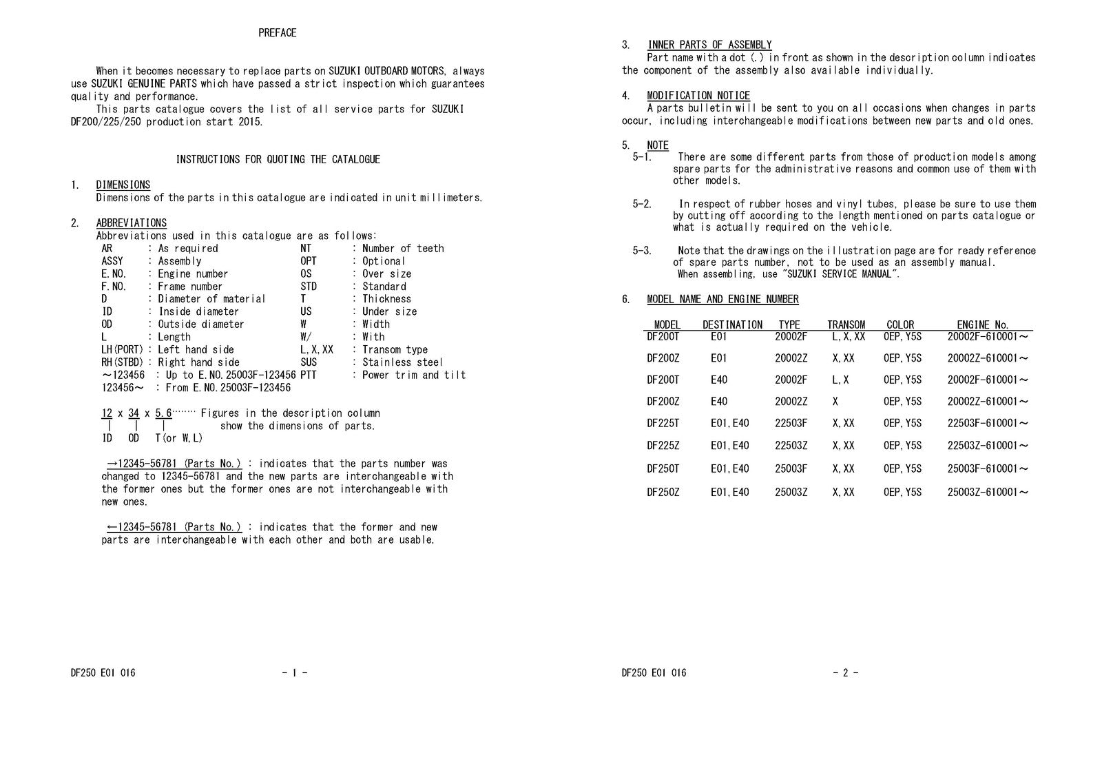 SUZUKI DF200 DF225 DF250 OUTBOARD PARTS CATALOGUE MANUAL - WIRE BOUND - COVERS