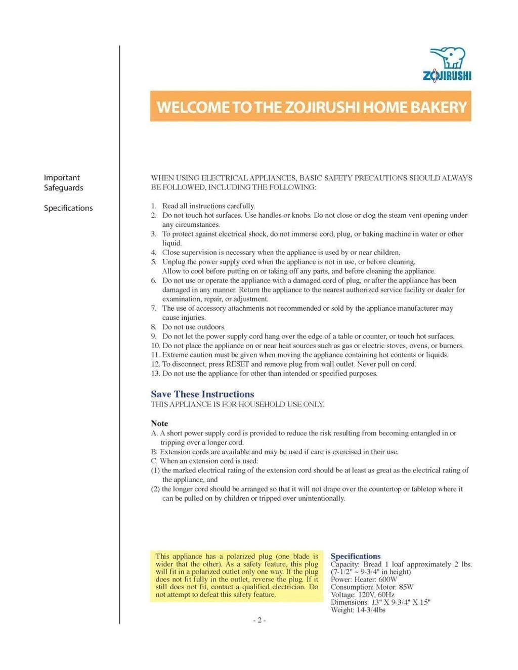 Zojirushi BBCC-Q20 User Manual Operation Guide Owner's Instructions PLUS Recipes