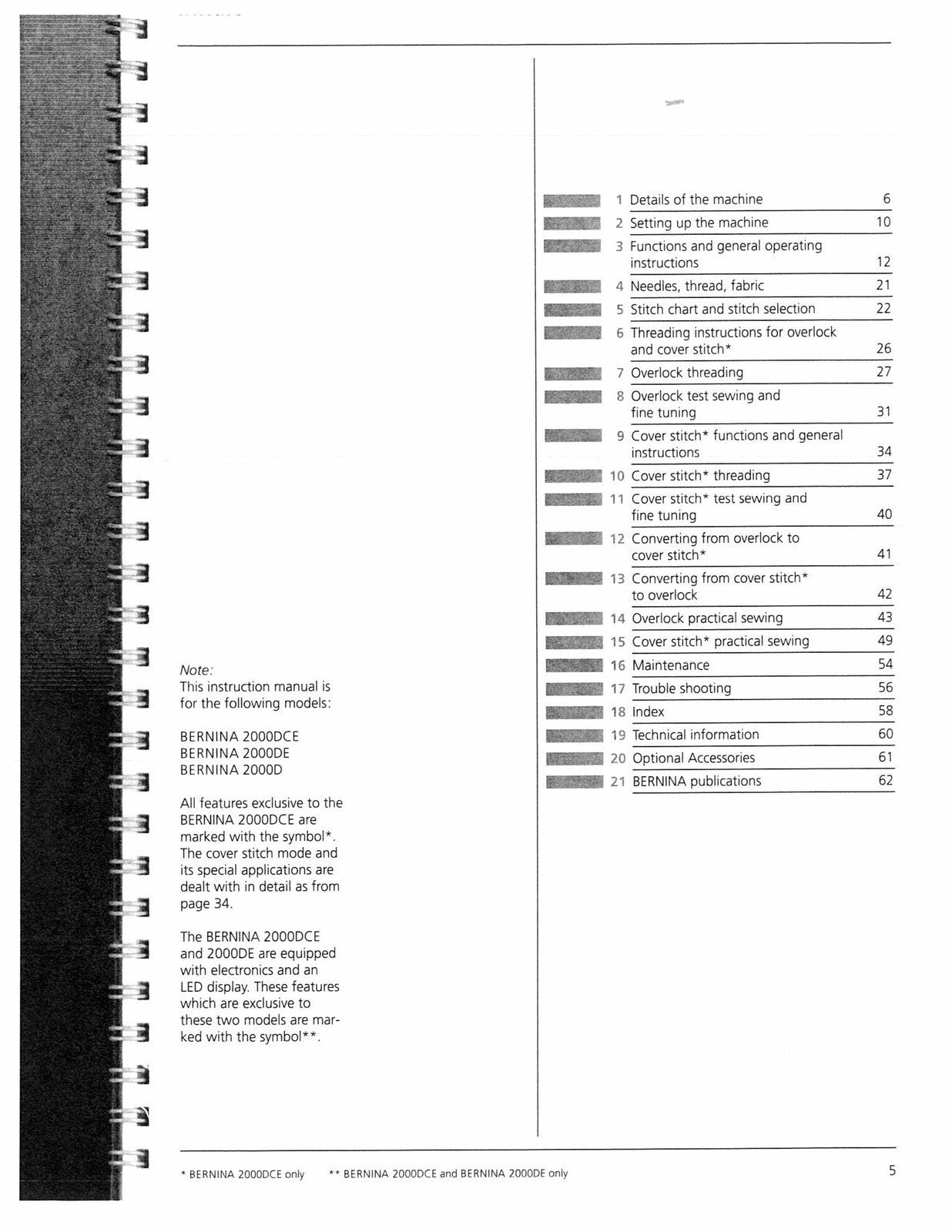 BERNINA 2000 DCE DE D Sewing Machine User Manual STEEL WIRE BOUND, TOUGH COVERS