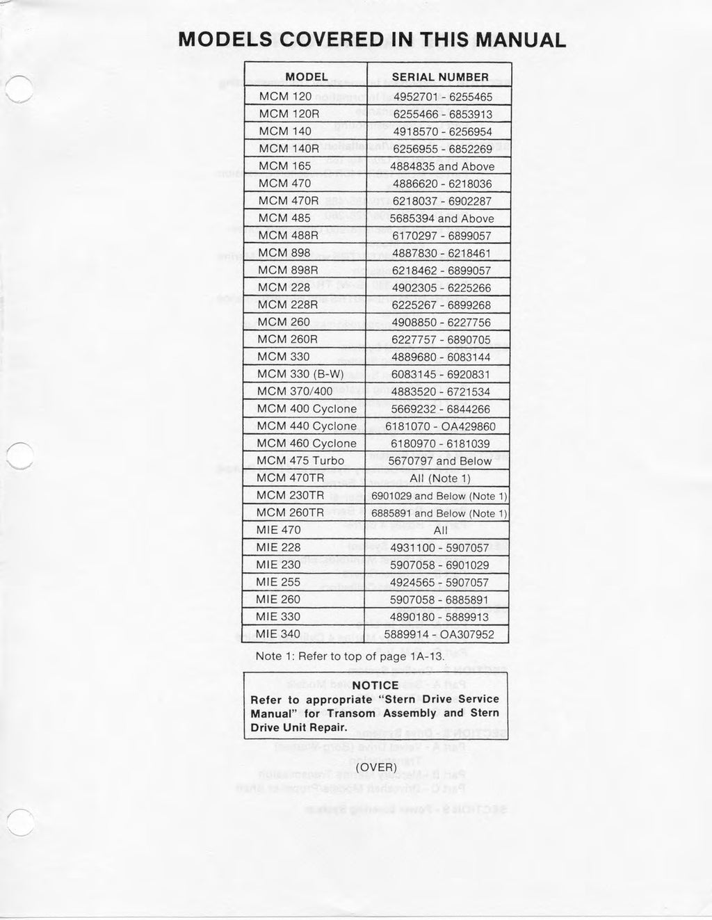 MERCURY MERCRUISE NO. 3 GM 4 / 6 / 8 CYLSERVICE MANUAL - WIRE BOUND - COVERS