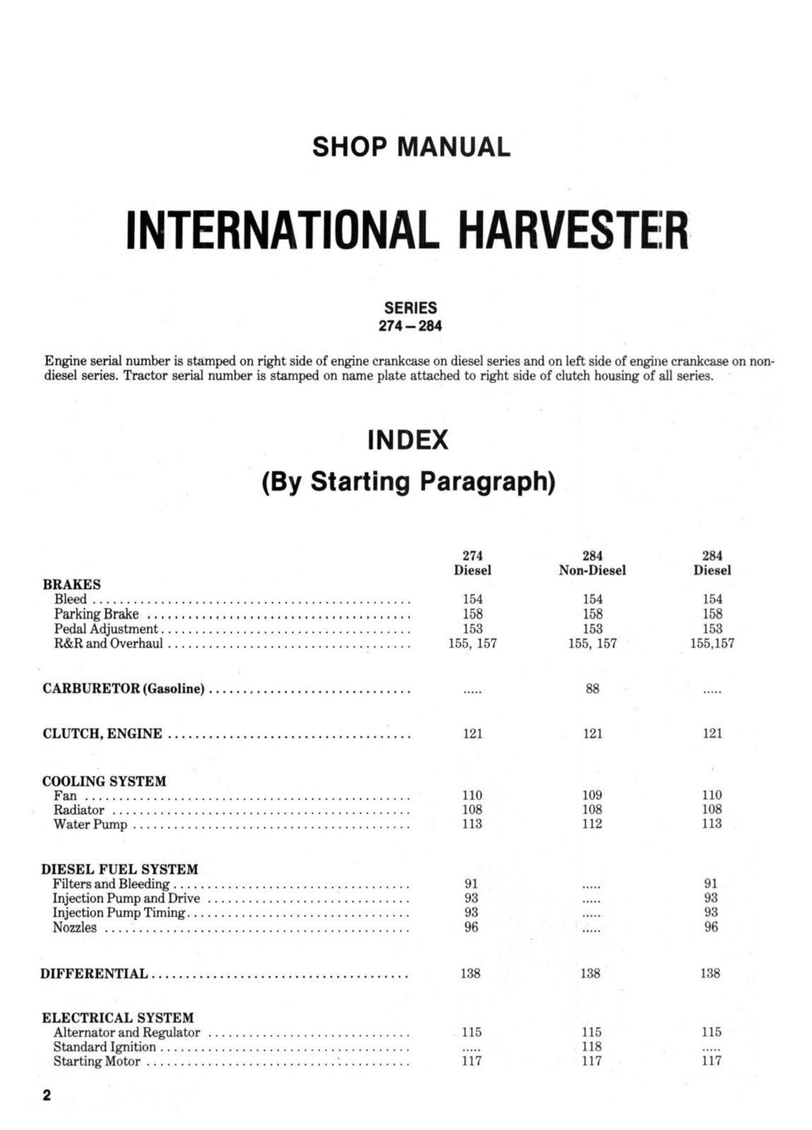 INTERNATIONAL 274 284 Diesel Tractor Shop Manual - WIRE BOUND - TOUGH COVERS