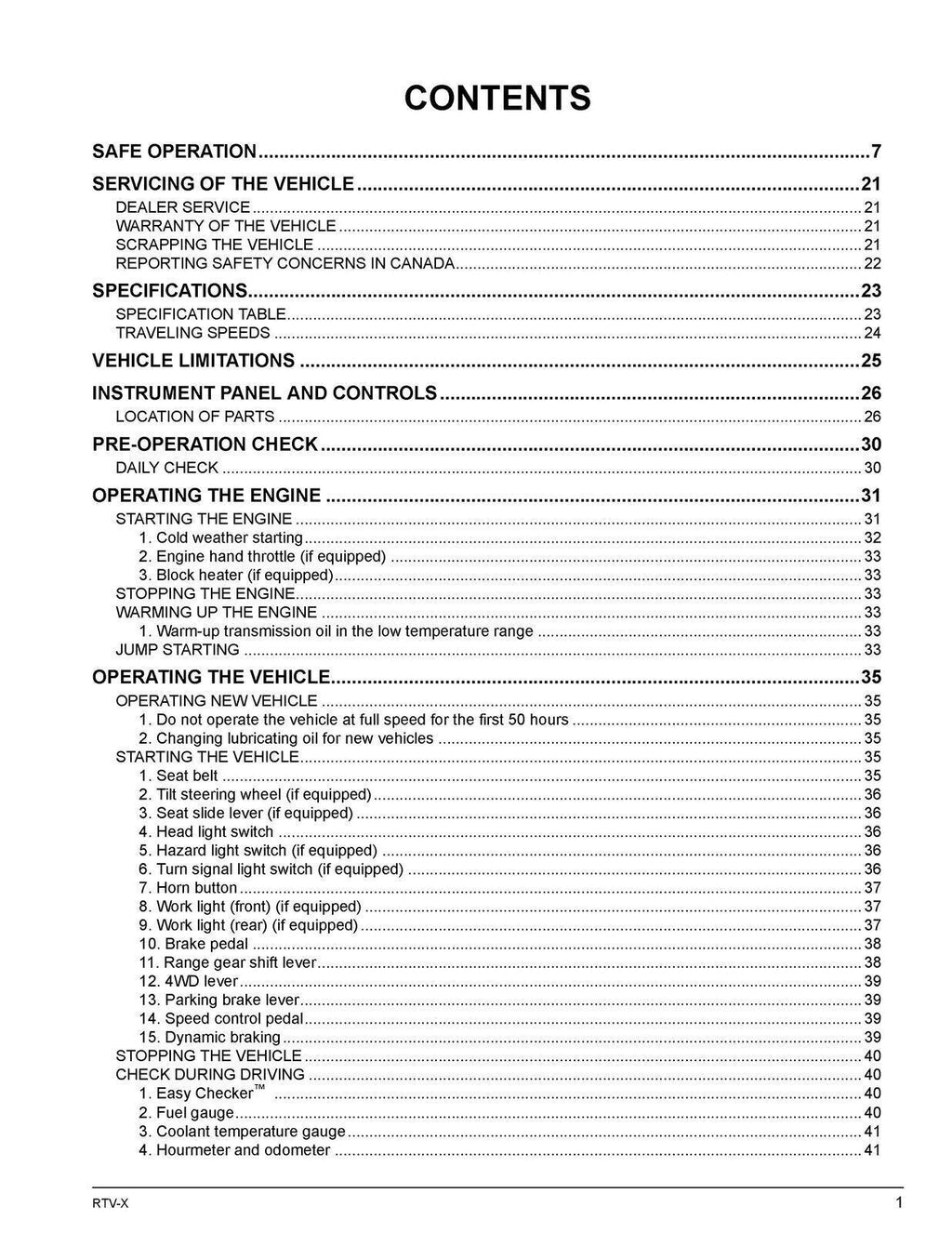 KUBOTA RTV-X Series OPERATORS MANUAL - STEEL WIRE BOUND - PROTECTIVE COVERS