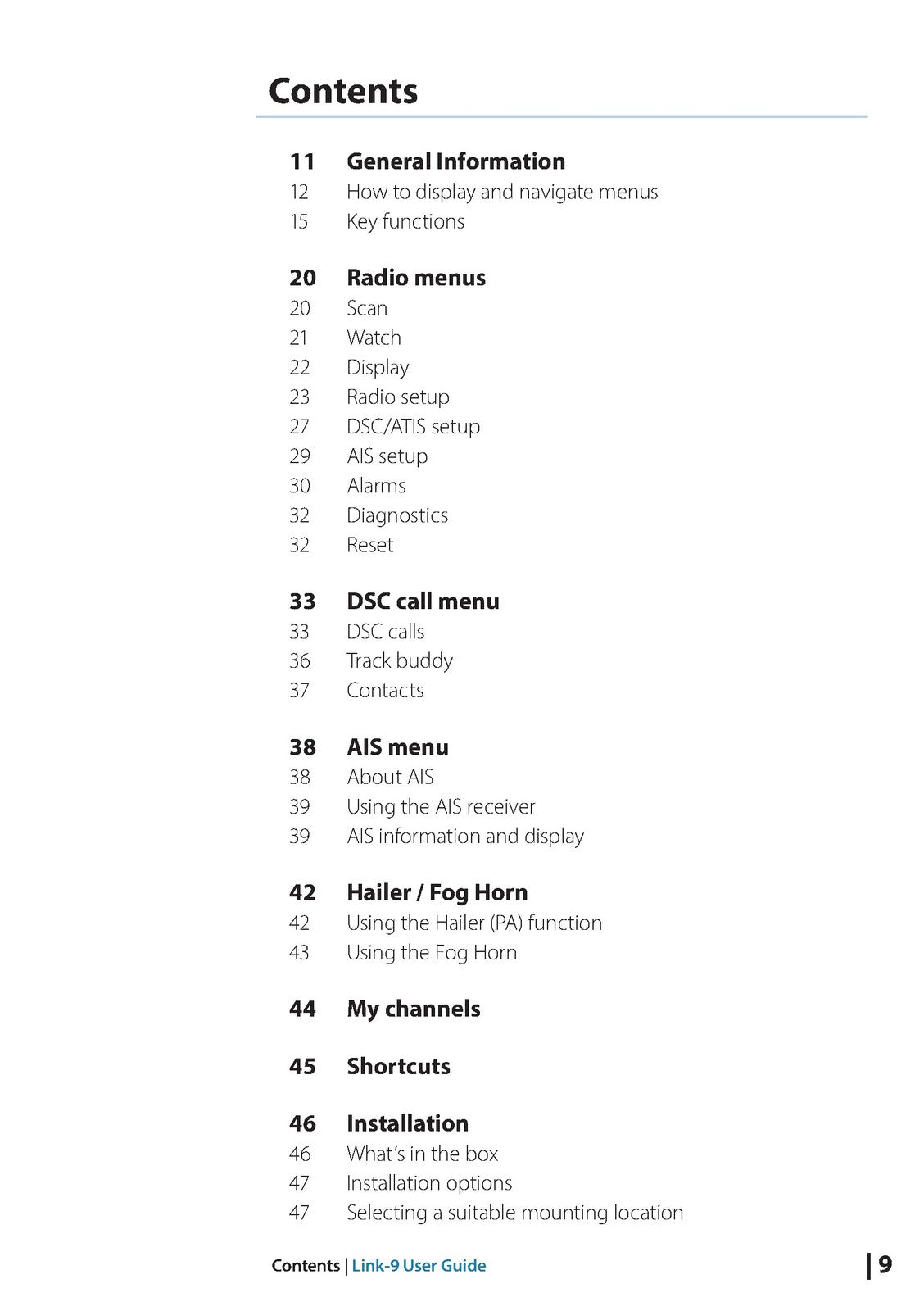 LOWRANCE Link-9 VHF FIXED MOUNT OWNERS MANUAL -  WIRE BOUND - COVERS