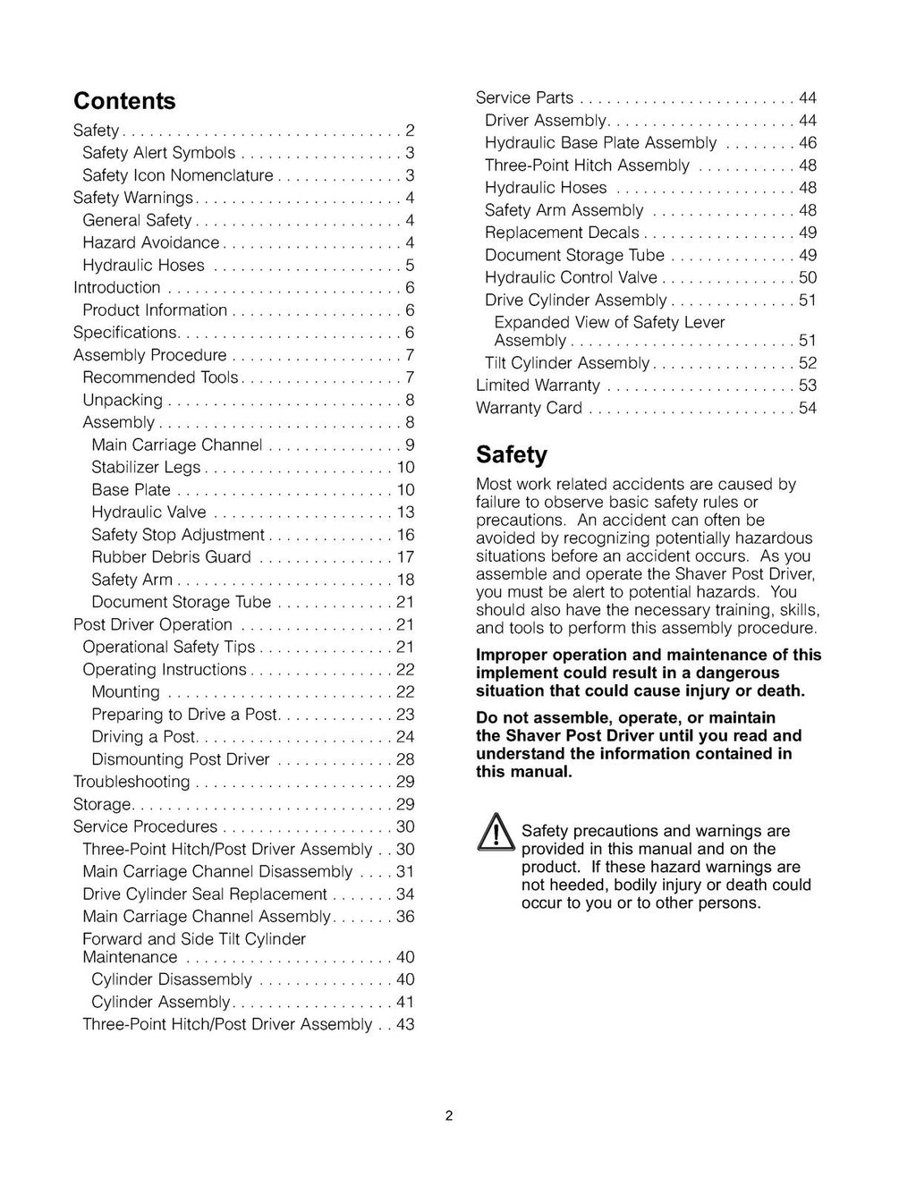 SHAVER HD-12 HD-12-H Hydraulic Post Driver Operators Manual - WIRE BOUND- COVERS
