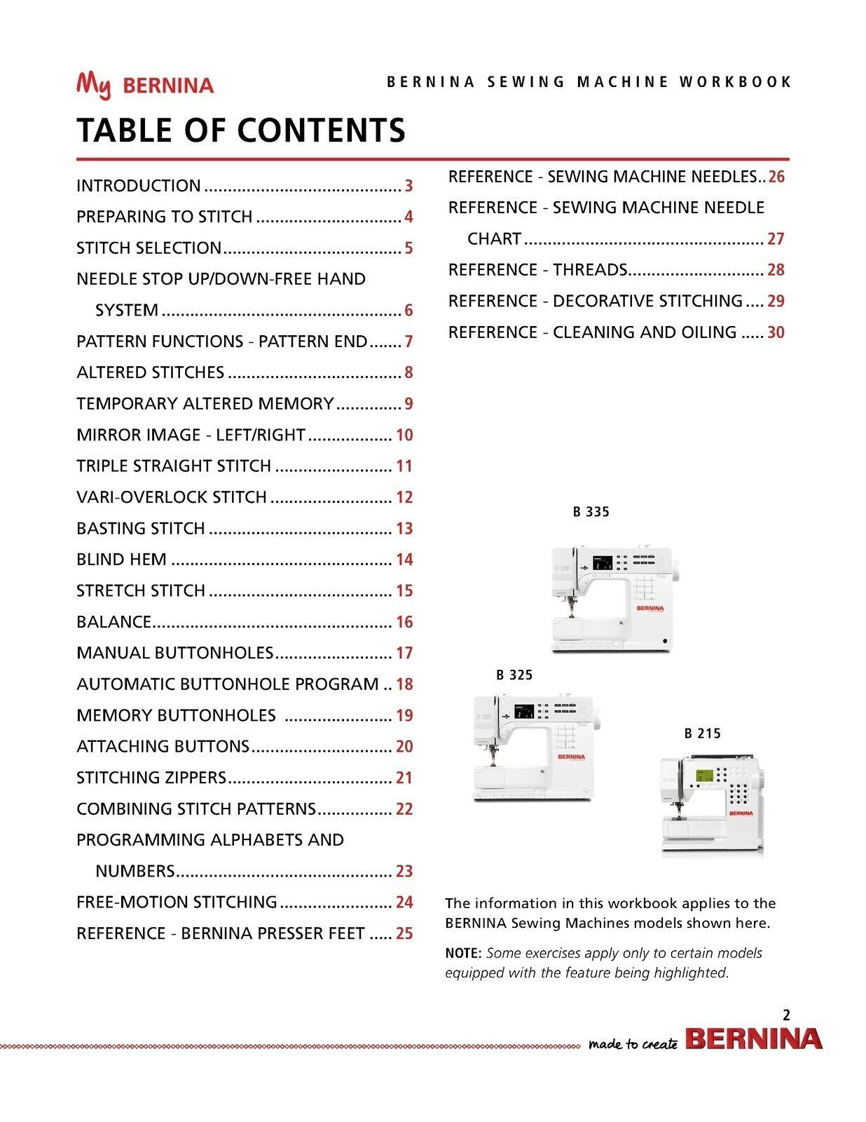 BERNINA Mastery Series Sewing Machine for 335 325 215 Workbook - WIRE BOUND