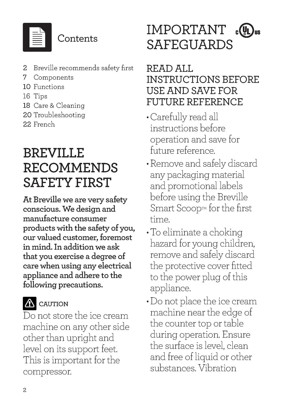 BREVILLE BCI600XL Ice Cream Maker Instruction Manual - WIRE BOUND - TOUGH COVERS