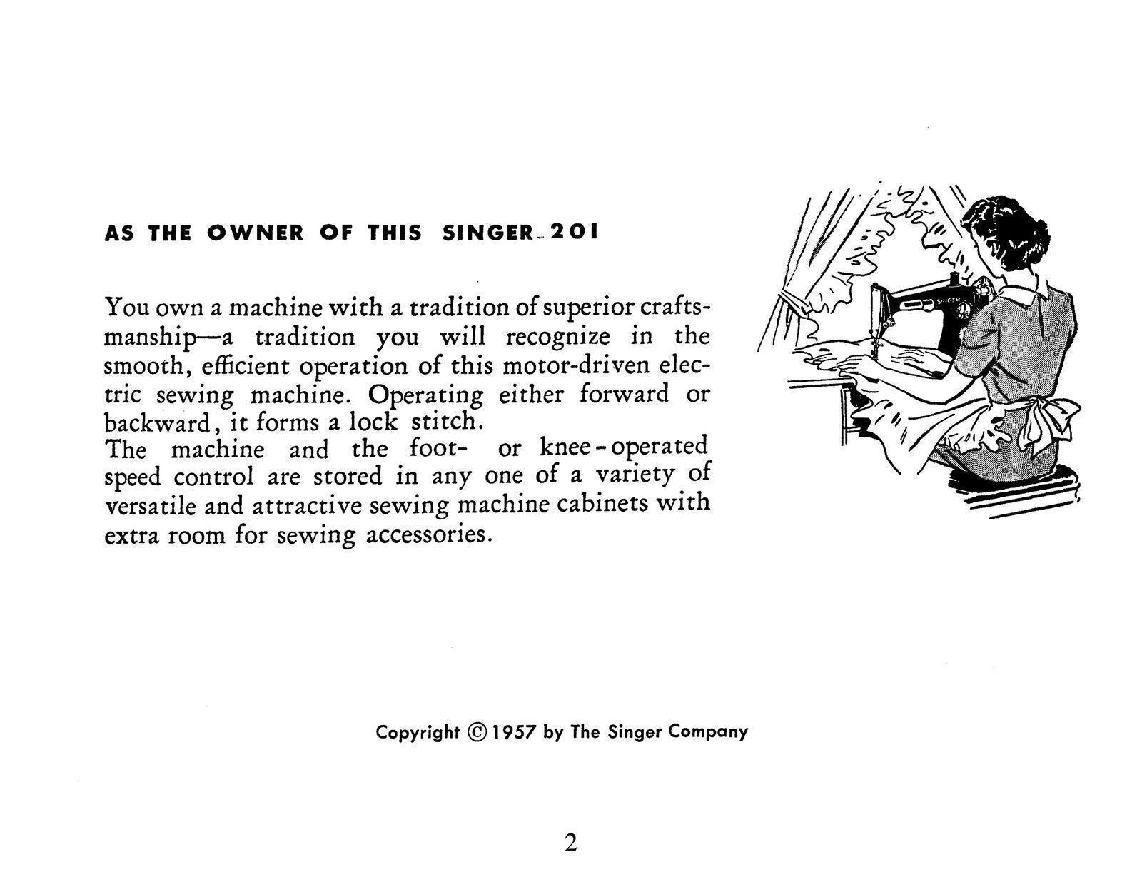 SINGER 201 Sewing Machine User Manual Operation Guide - TOUGH WIRE BINDING