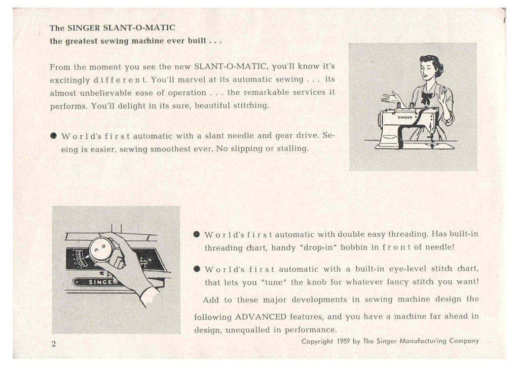SINGER 401 SLANT-O-MATIC SEWING MACHINE User Manual Instructions - Wire Binding