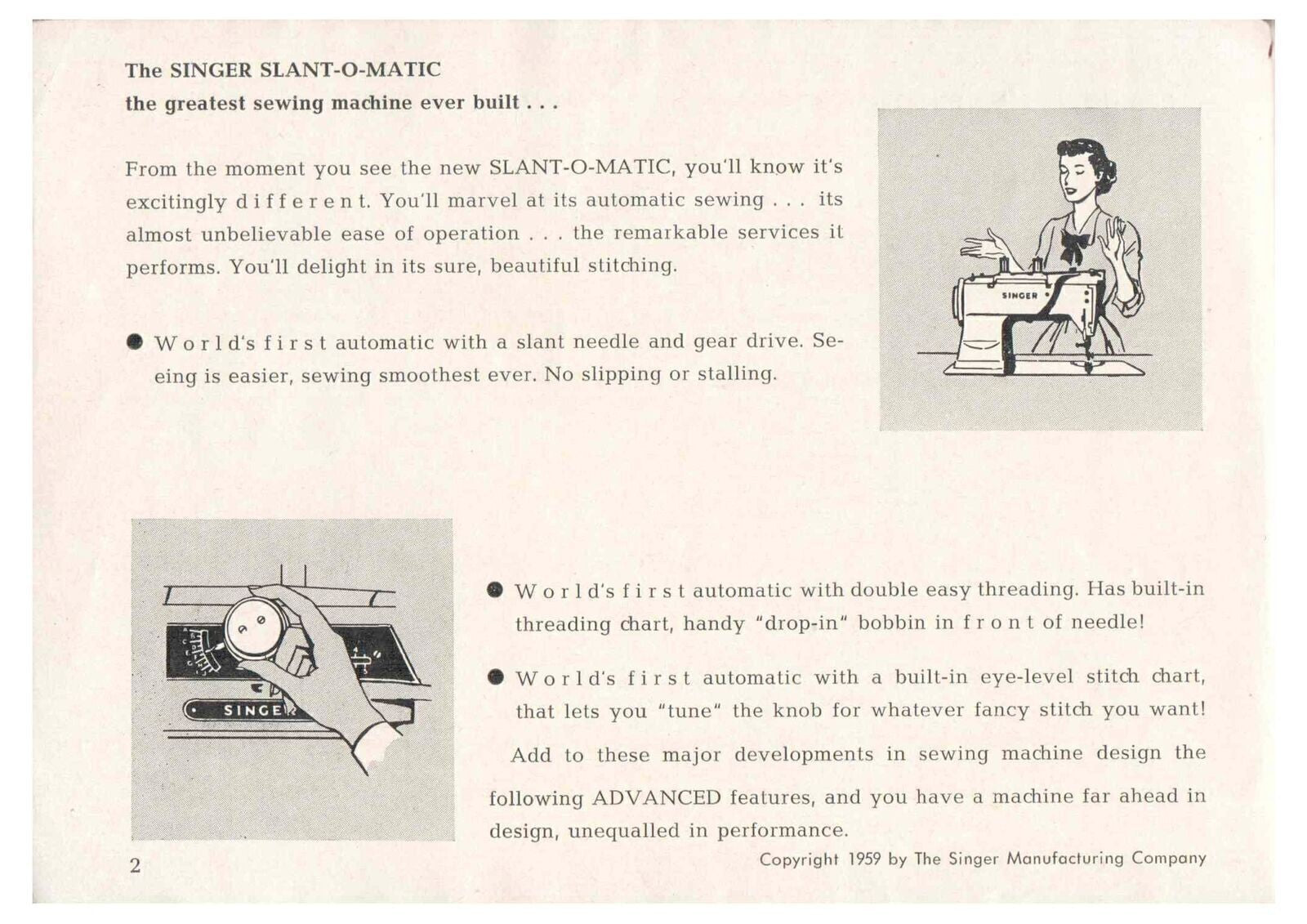 SINGER 401 SLANT-O-MATIC SEWING MACHINE User Manual Instructions - Wire Binding