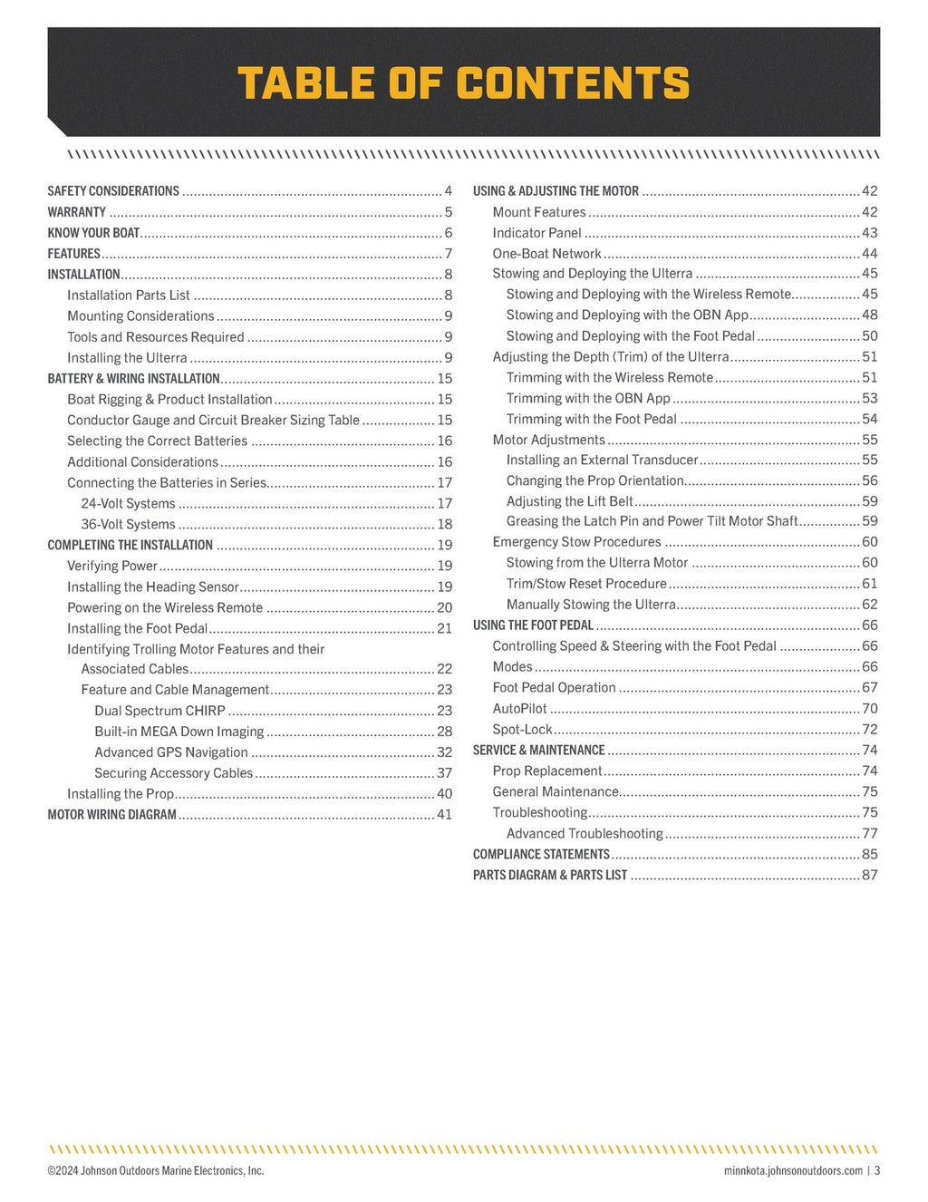 MINN KOTA Ulterra Trolling Motor Owner's Manual - OWNERS MANUAL - WIRE BOUND