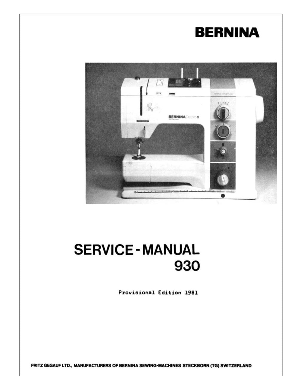 BERNINA 930 Record Service Manual & Instruction Manual BUNDLE, WIREBOUND, COVERS