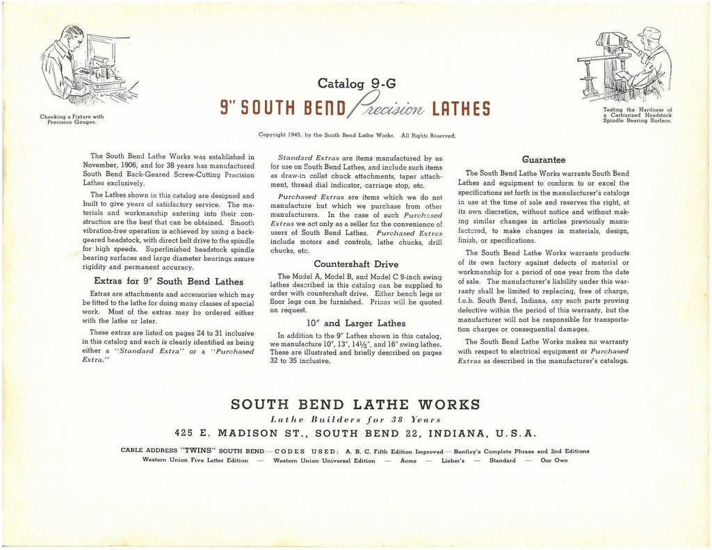 South Bend 9" Precision Lathes Catalog 9-G: REMASTERED FULL COLOR Manual 36 Pgs!