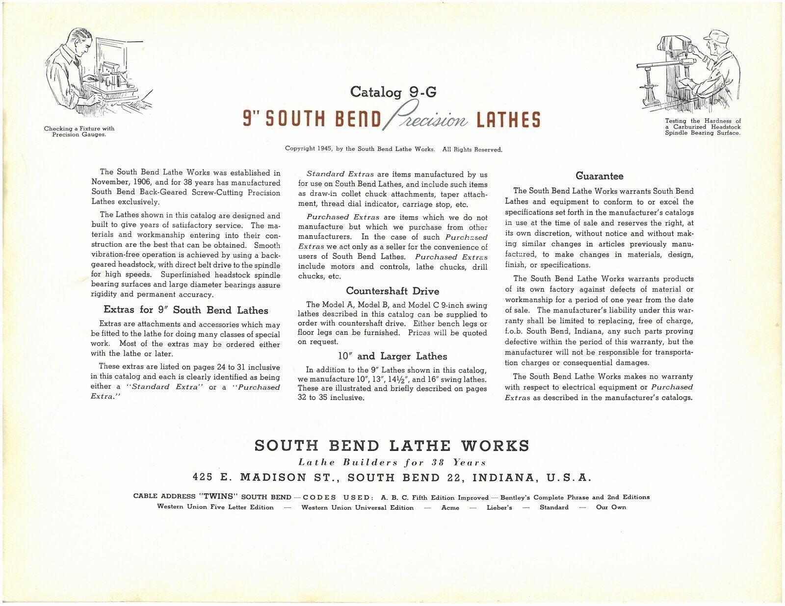 South Bend 9" Precision Lathes Catalog 9-G: REMASTERED FULL COLOR Manual 36 Pgs!