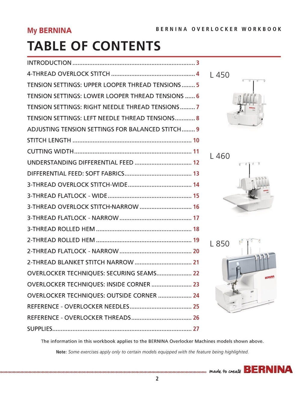 BERNINA Overlocker Workbook Basic Serger Use L 450 460 850 - COVERS - WIRE BOUND