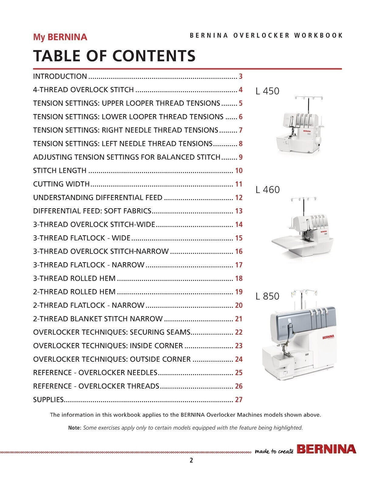 BERNINA Overlocker Workbook Basic Serger Use L 450 460 850 - COVERS - WIRE BOUND