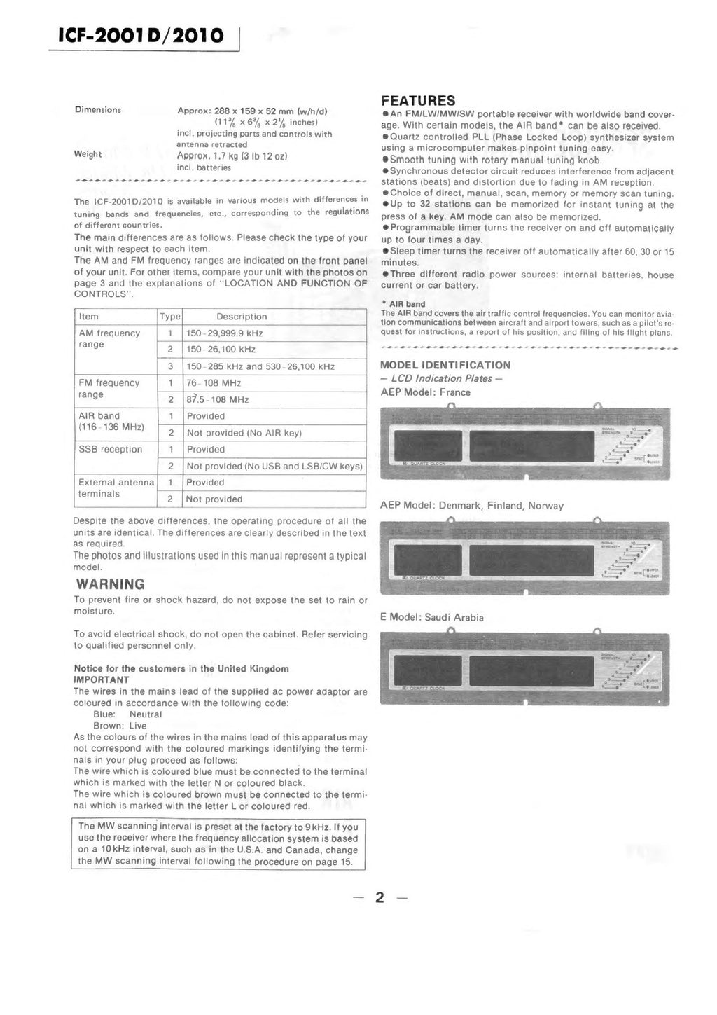 SONY ICF-2001D 2010 Receiver Service Manual - WIRE BOUND - COVERS - XL FOLDOUTS!
