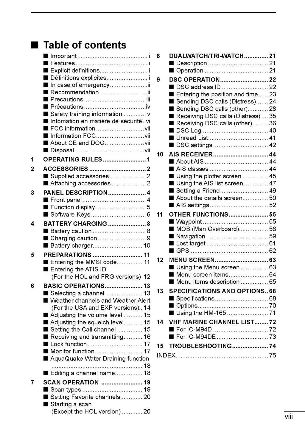 ICOM IC-M94D IC-M94DE MARINE TRANSCEIVER INSTRUCTION MANUAL - WIRE BOUND, COVERS