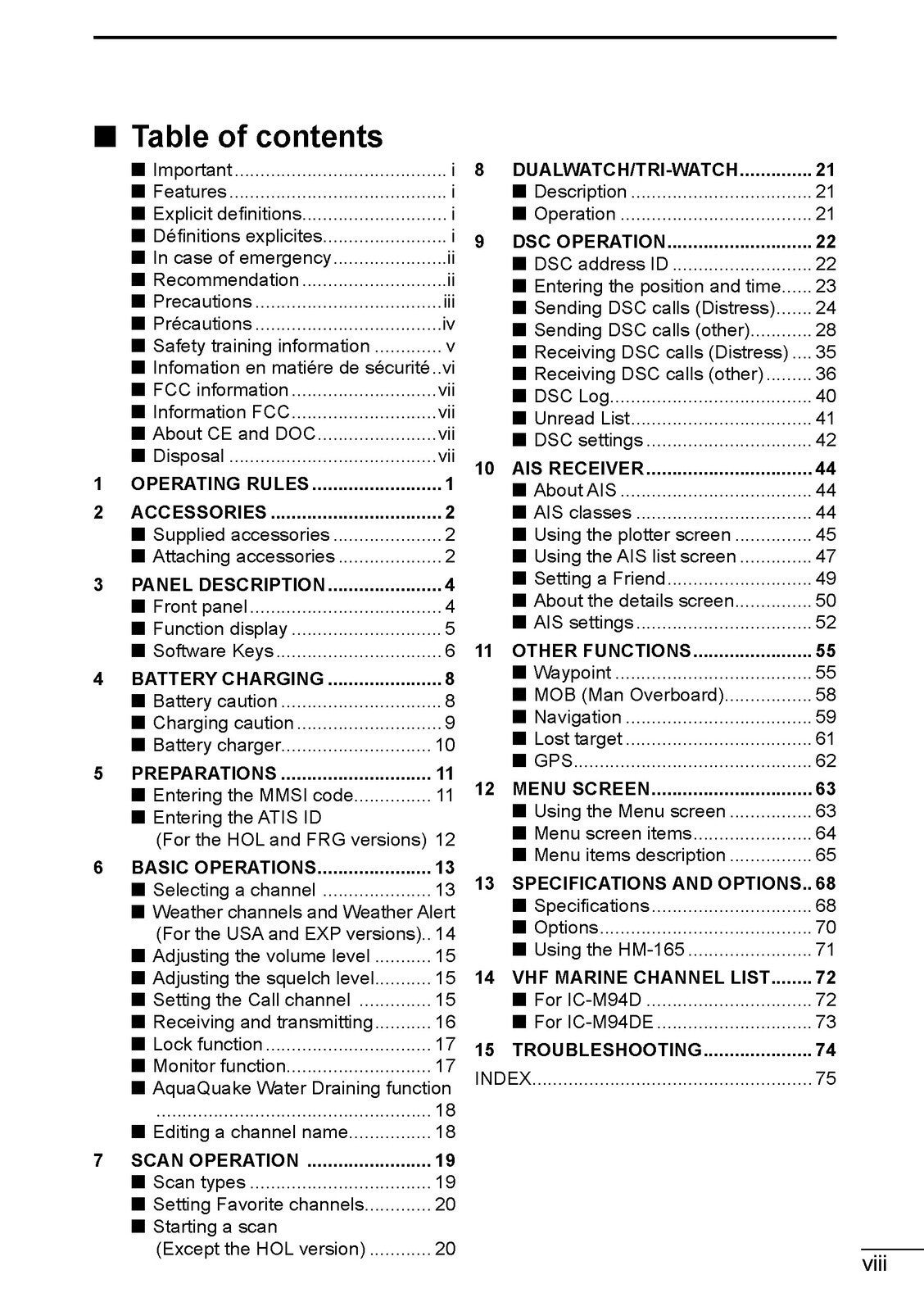 ICOM IC-M94D IC-M94DE MARINE TRANSCEIVER INSTRUCTION MANUAL - WIRE BOUND, COVERS
