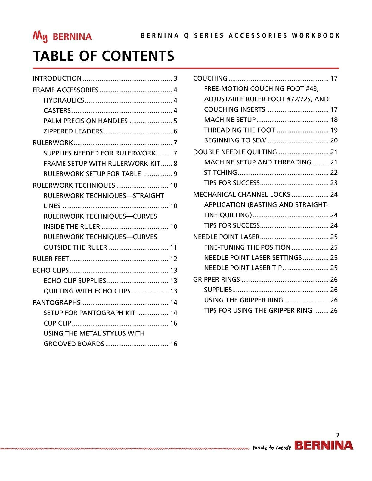 BERNINA Quilting Q Series Accessory Mastery Workbook - WIRE BOUND - TOUGH COVERS