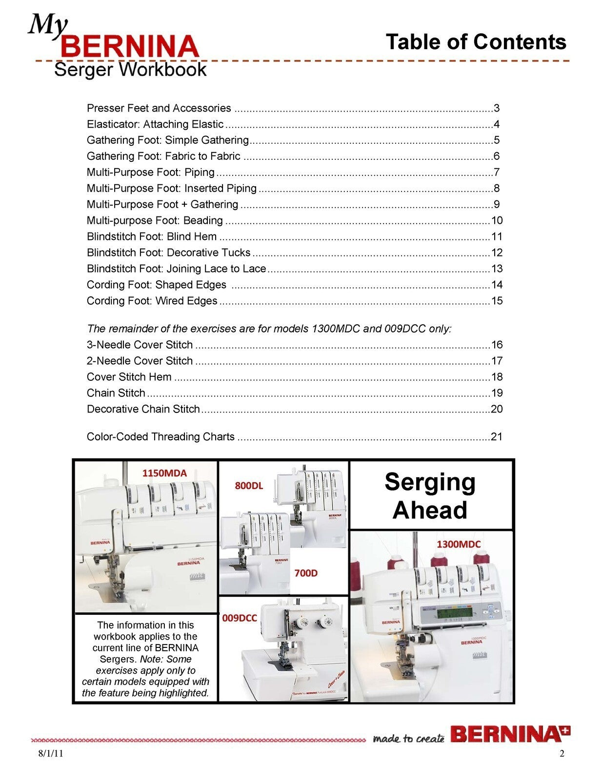 BERNINA Serger Workbook 2 - Serging Ahead - STEEL WIRE BOUND - PROTECTIVE COVERS