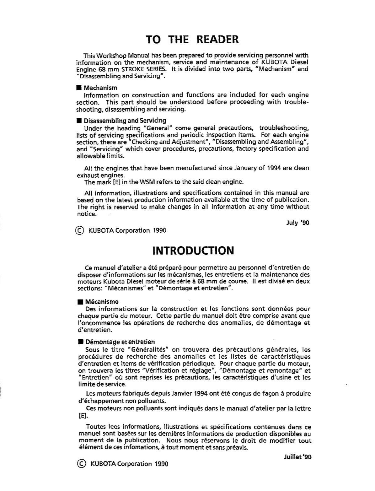 KUBOTA DIESEL ENGINE 68mm WORKSHOP MANUAL - STEEL WIRE BOUND - PROTECTIVE COVERS