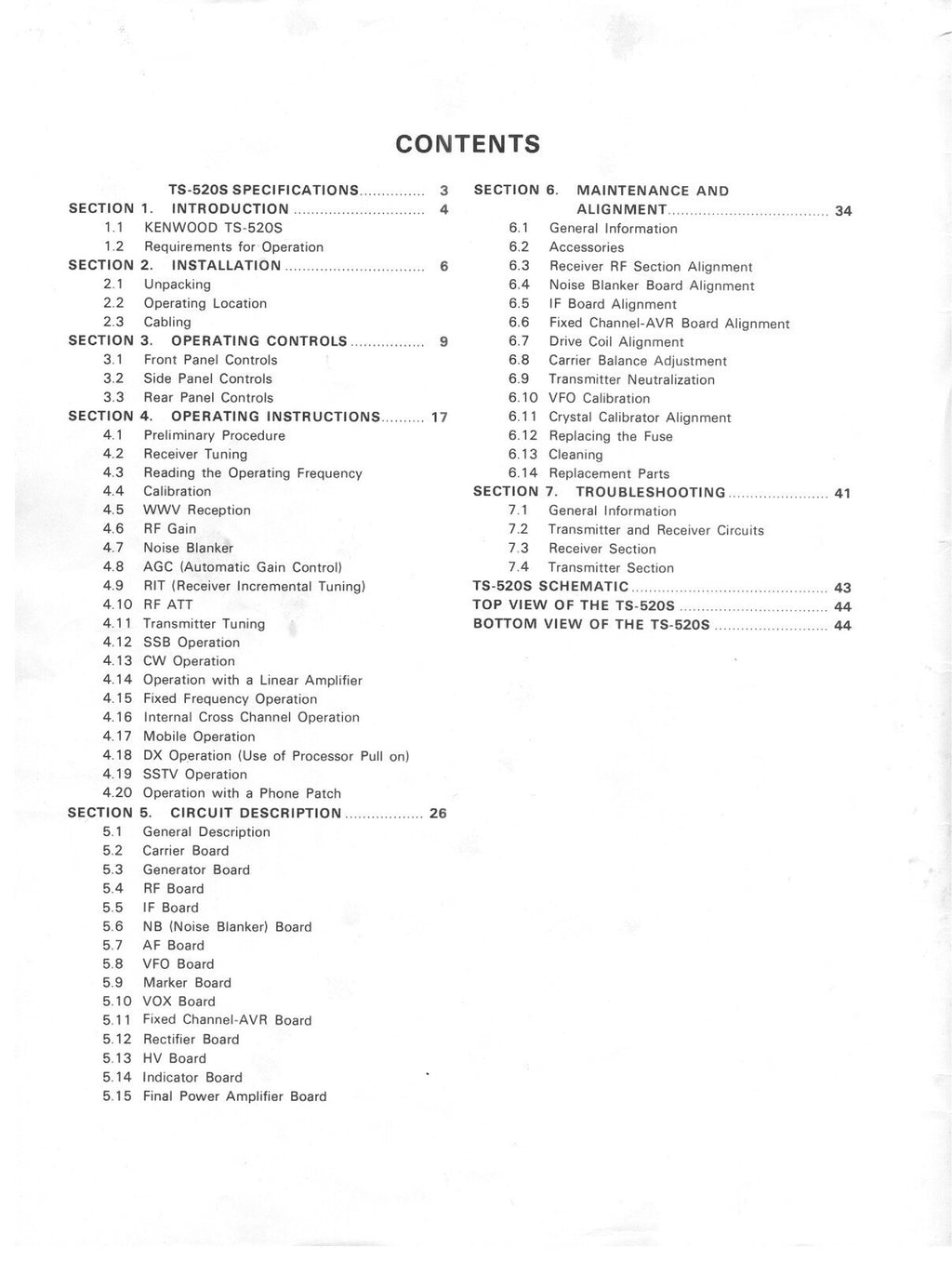KENWOOD TS-520S TRANCEIVER OPERATING MANUAL - STEEL WIRE BOUND - TOUGH COVERS