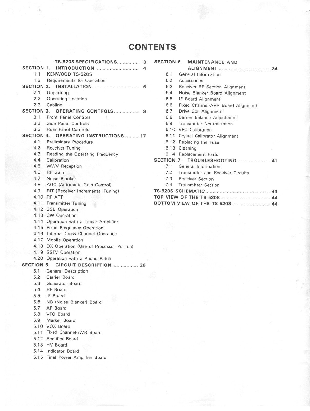 KENWOOD TS-520S TRANCEIVER OPERATING MANUAL - STEEL WIRE BOUND - TOUGH COVERS