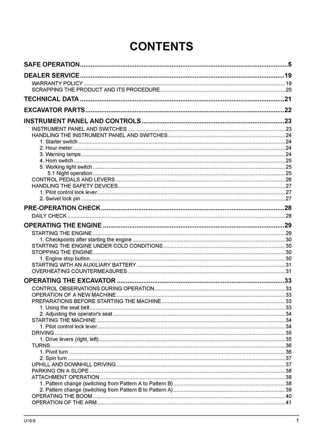 KUBOTA U 10-5 EXCAVATOR OPERATORS MANUAL - STEEL WIRE BOUND - PROTECTIVE COVERS