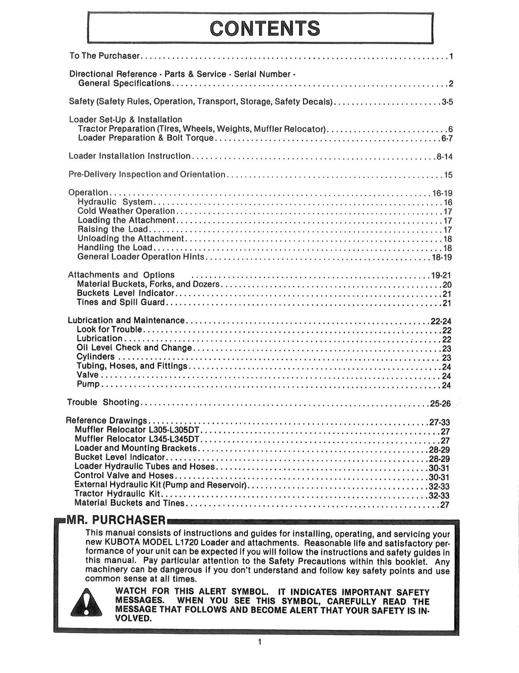 KUBOTA L1720 LOADER Operators Manual - STEEL WIRE BOUND - PROTECTIVE COVERS