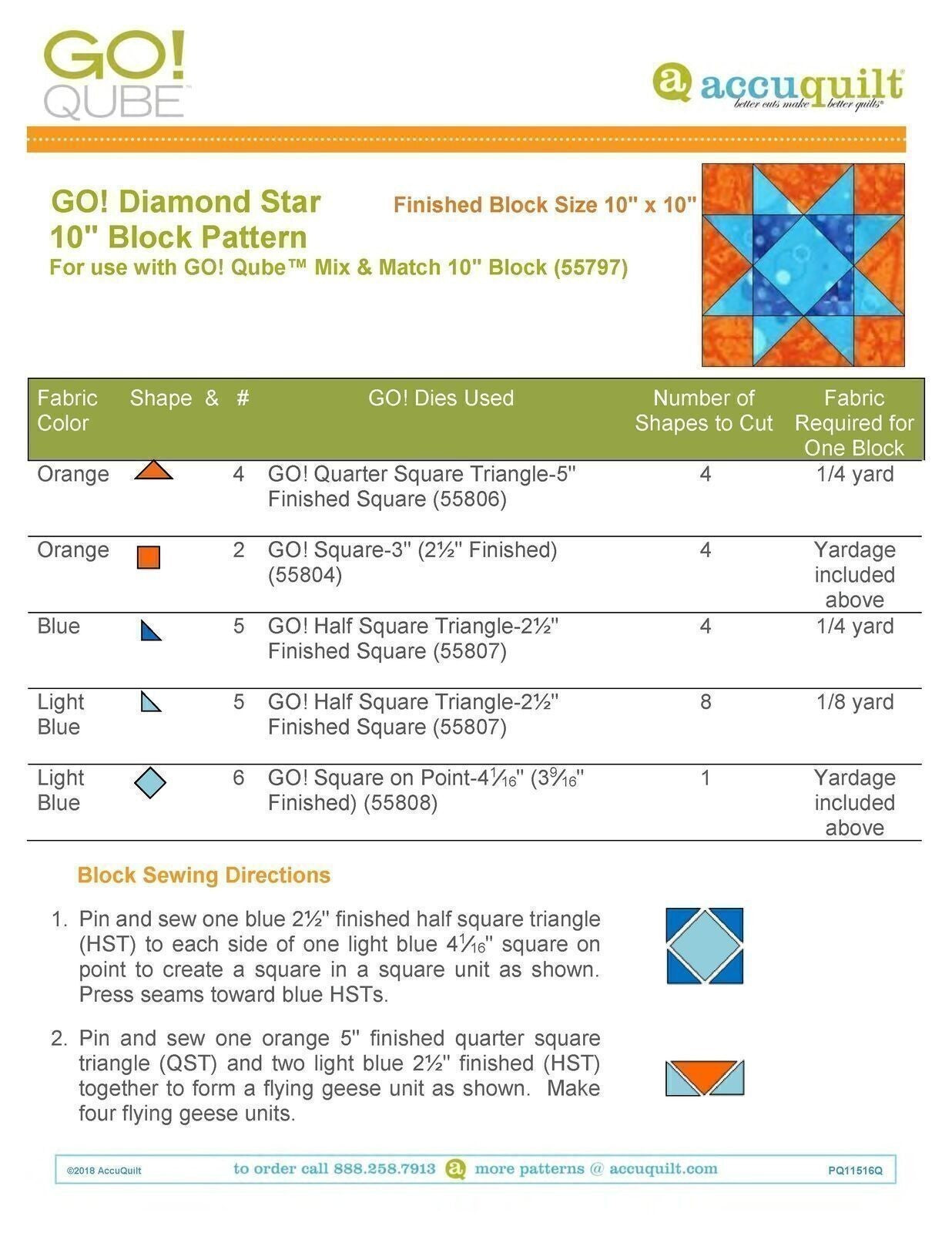 AccuQuilt Go! Qube Manual 10" 3-in-1: BLOCK, CORNERS & ANGLES, 434 PG Wire Bound