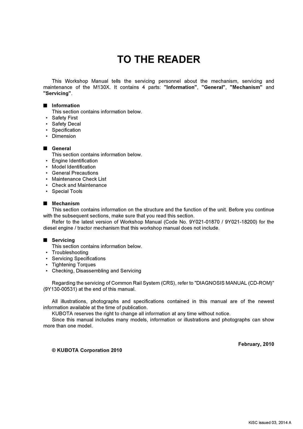 KUBOTA M130X TRACTOR WORKSHOP MANUAL WSM - STEEL WIRE BOUND - PROTECTIVE COVERS
