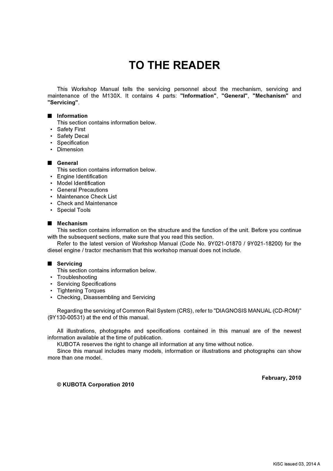KUBOTA M130X TRACTOR WORKSHOP MANUAL WSM - STEEL WIRE BOUND - PROTECTIVE COVERS
