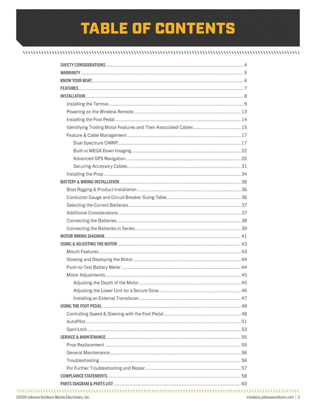 MINN KOTA TERROVA Trolling Motor Owners Manual - WIRE BOUND - PROTECTIVE COVERS