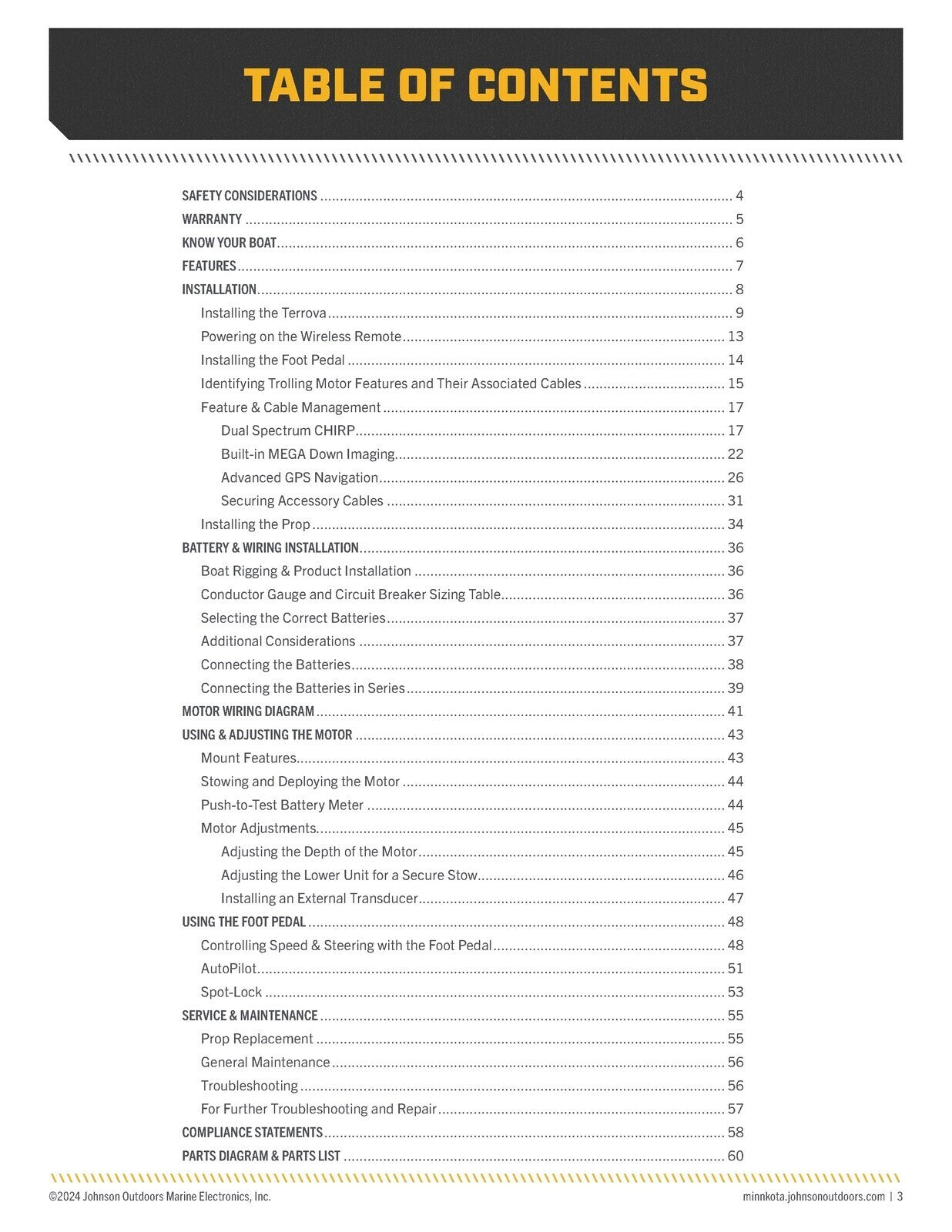 MINN KOTA TERROVA Trolling Motor Owners Manual - WIRE BOUND - PROTECTIVE COVERS