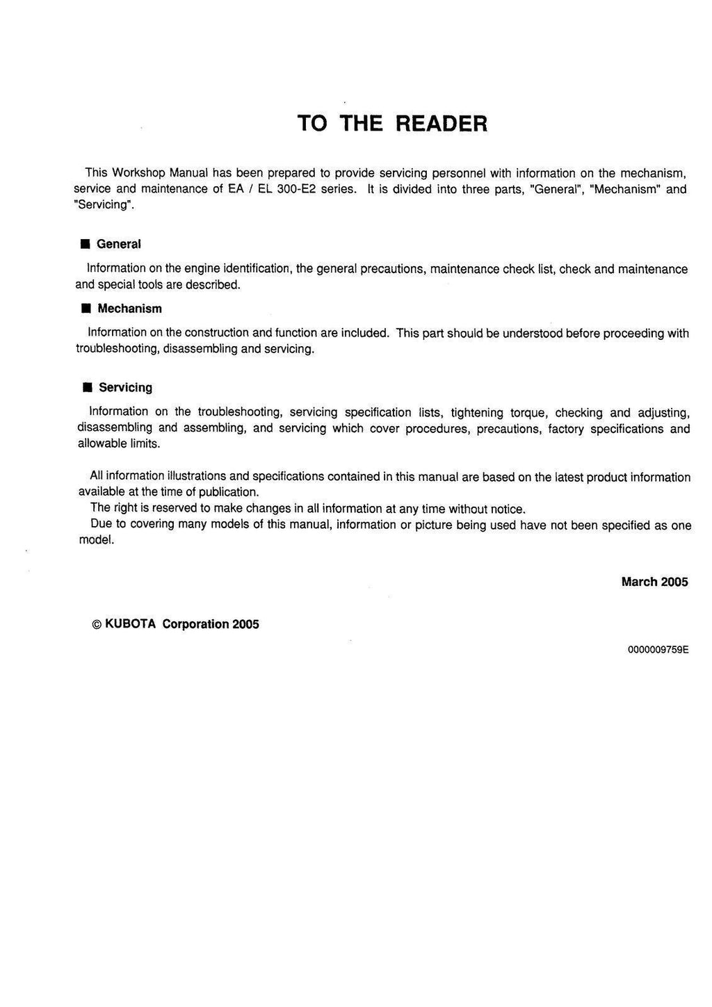 KUBOTA EA300 DIESEL ENGINE WORKSHOP MANUAL - STEEL WIRE BOUND, PROTECTIVE COVERS