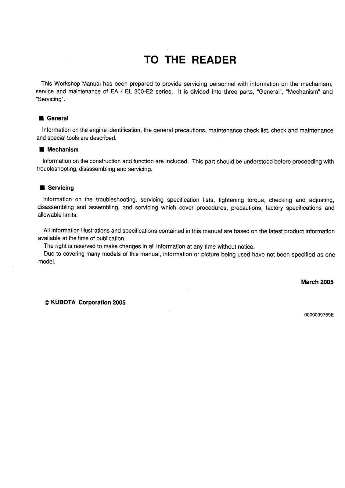 KUBOTA EA300 DIESEL ENGINE WORKSHOP MANUAL - STEEL WIRE BOUND, PROTECTIVE COVERS