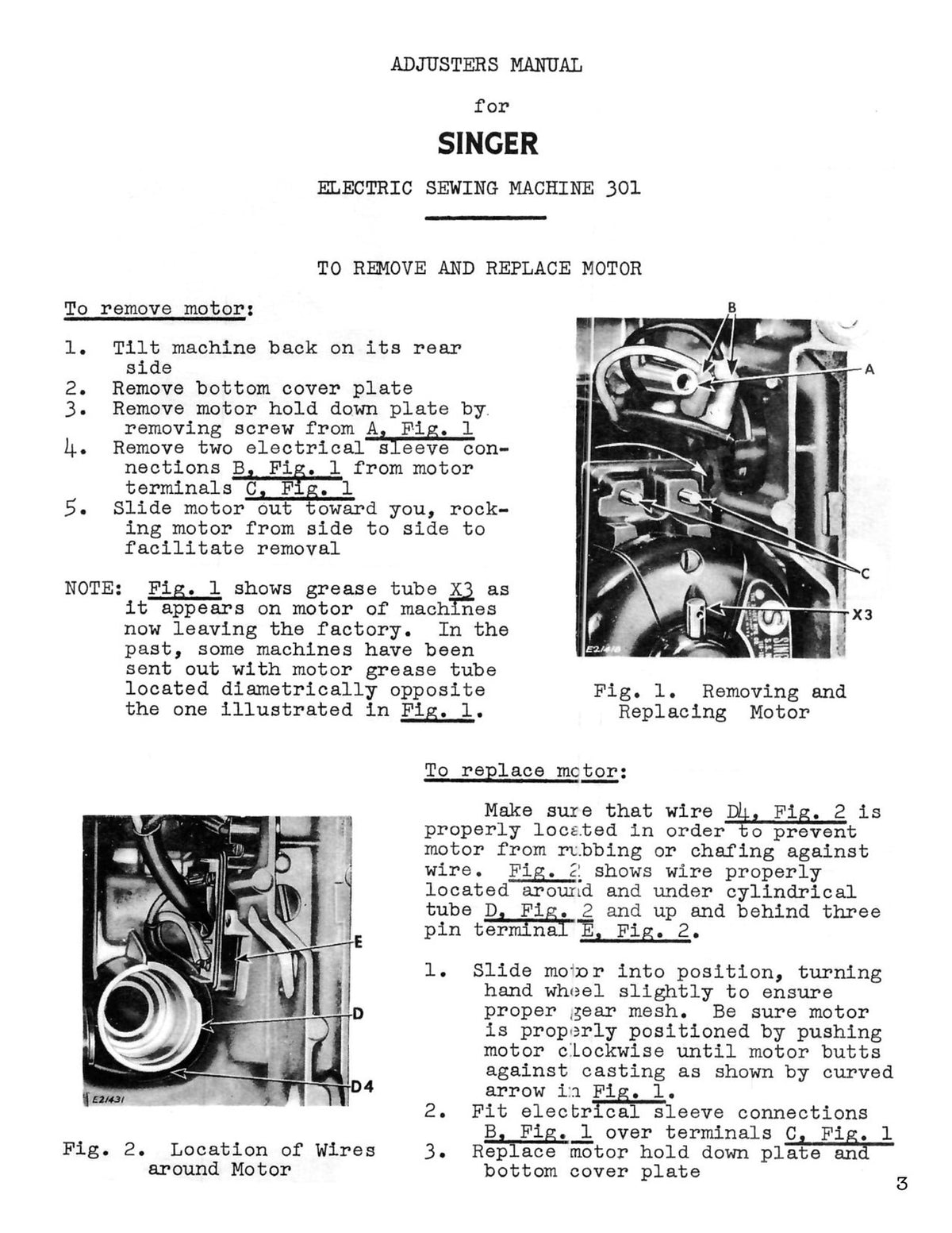 Singer 301 Adjusters Manual For Electric Sewing Machine - Tough Wire Binding