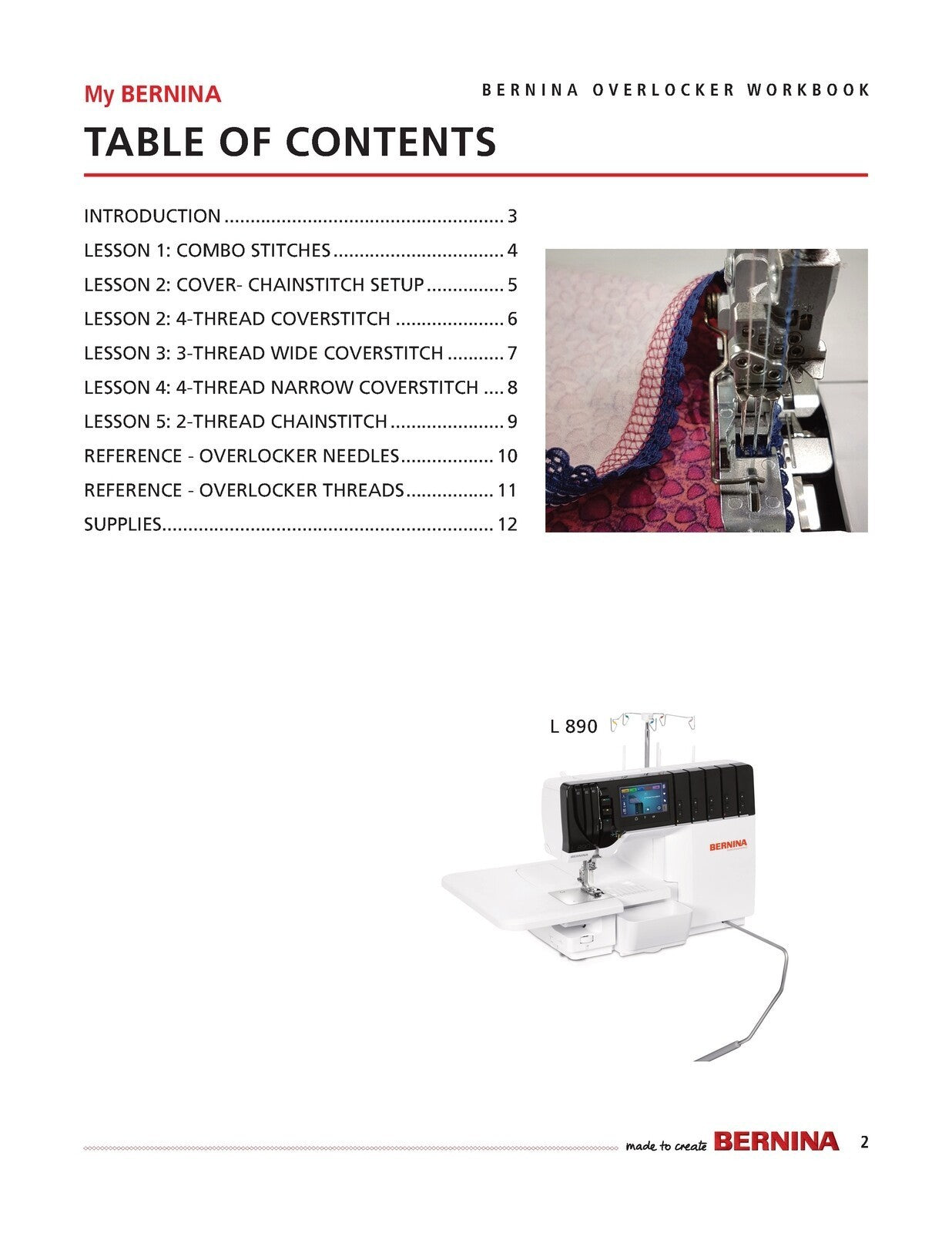 BERNINA Mastery Workbook 2 Overlocker L 890 Coverstitch Chainstitch Combo Stitch