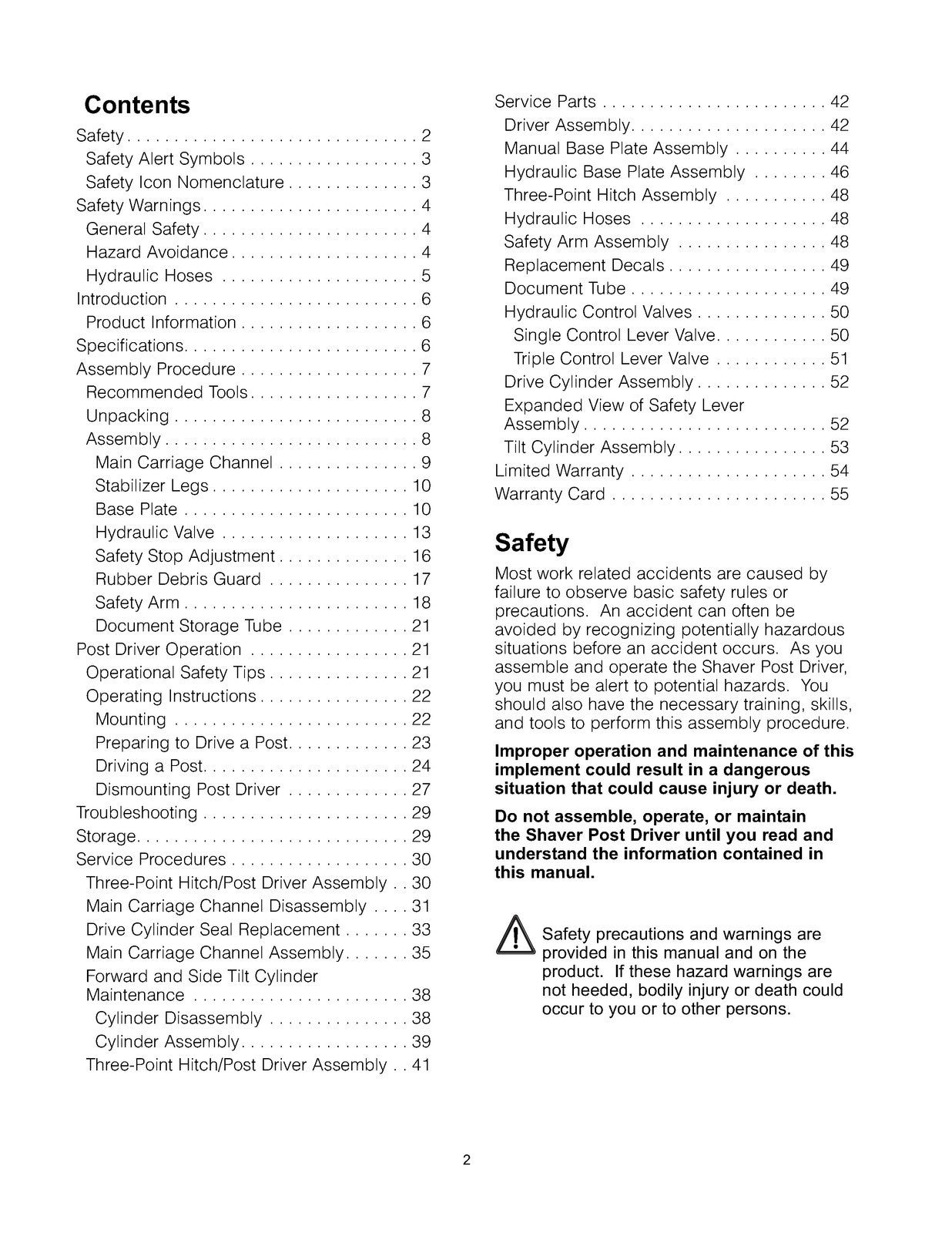 SHAVER HD-10 HD-10-H HYDRAULIC POST DRIVER Operators Manual - WIRE BOUND- COVERS