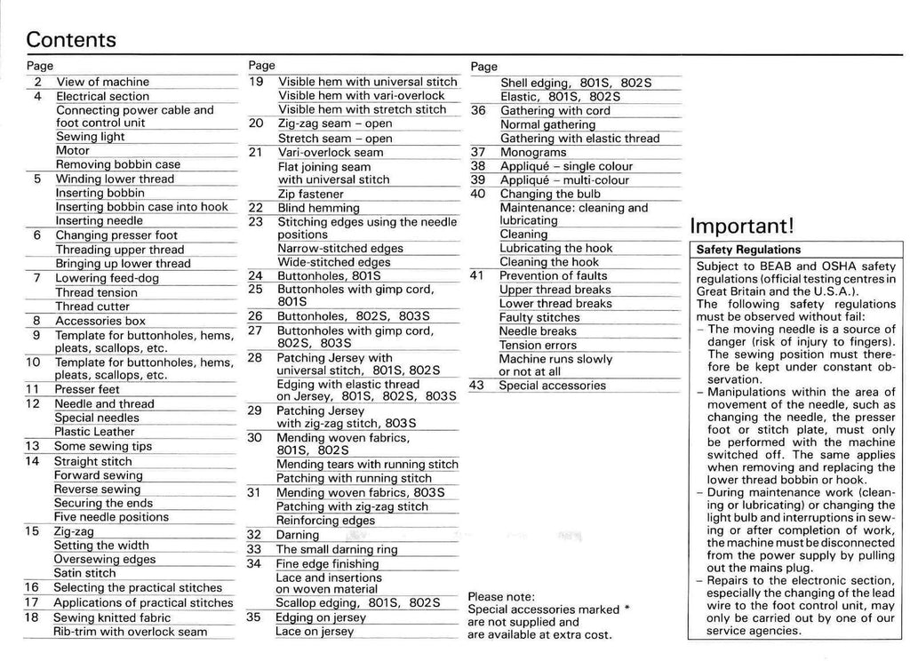 BERNINA 801 SPORT Sewing Machine User Instruction Manual, Tough Wire Bound