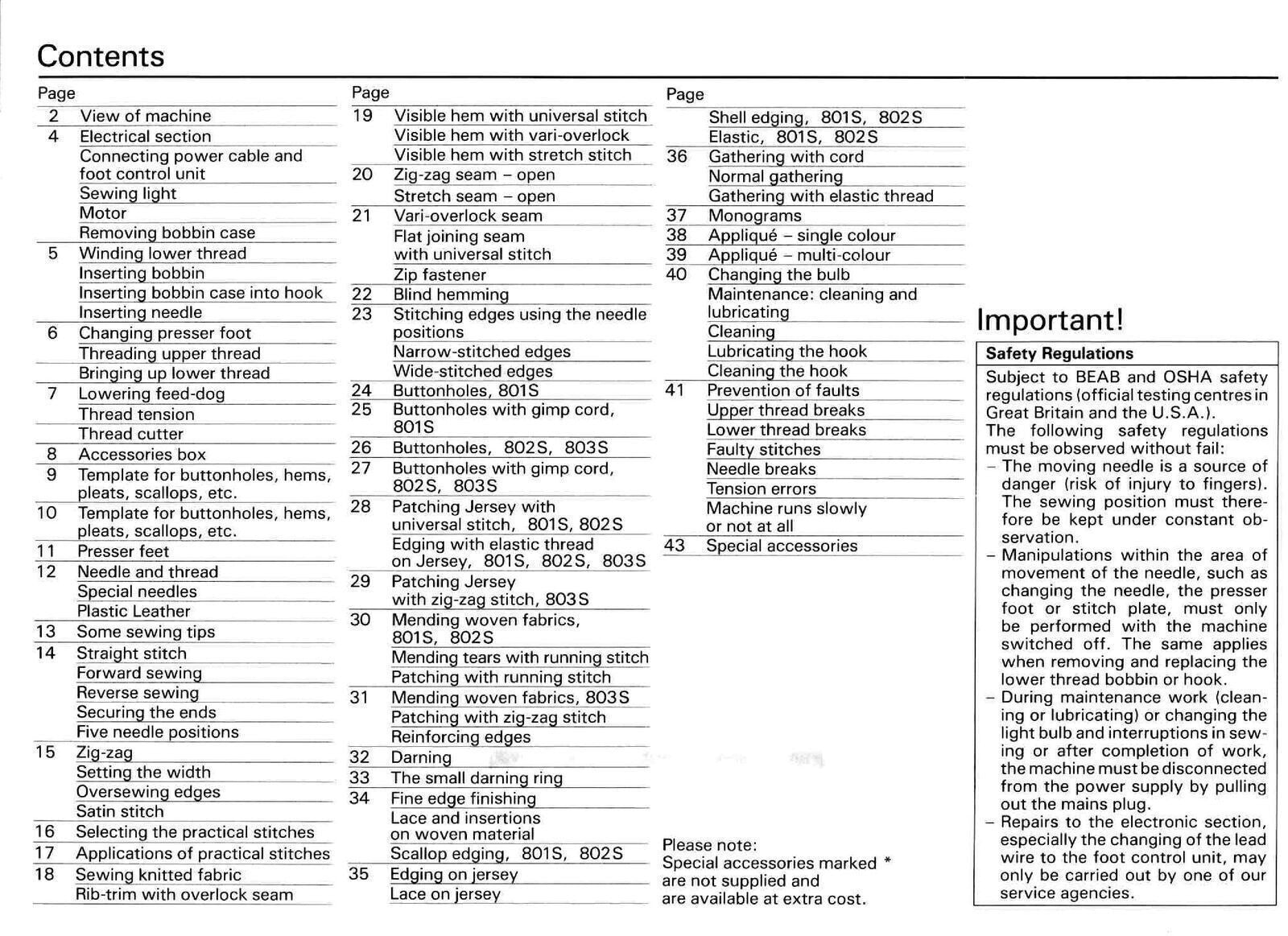 BERNINA 801 SPORT Sewing Machine User Instruction Manual, Tough Wire Bound