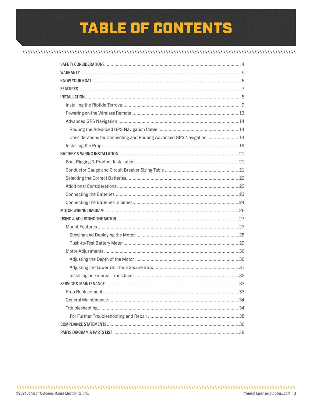 MINN KOTA RIPTIDE TERROVA Owners Manual - WIRE BOUND - TOUGH COVERS