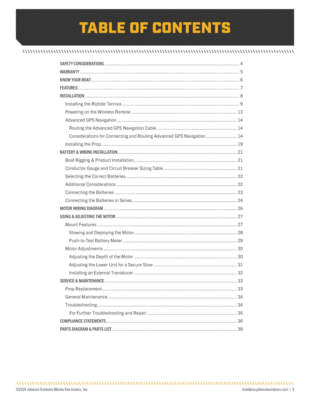 MINN KOTA RIPTIDE TERROVA Owners Manual - WIRE BOUND - TOUGH COVERS