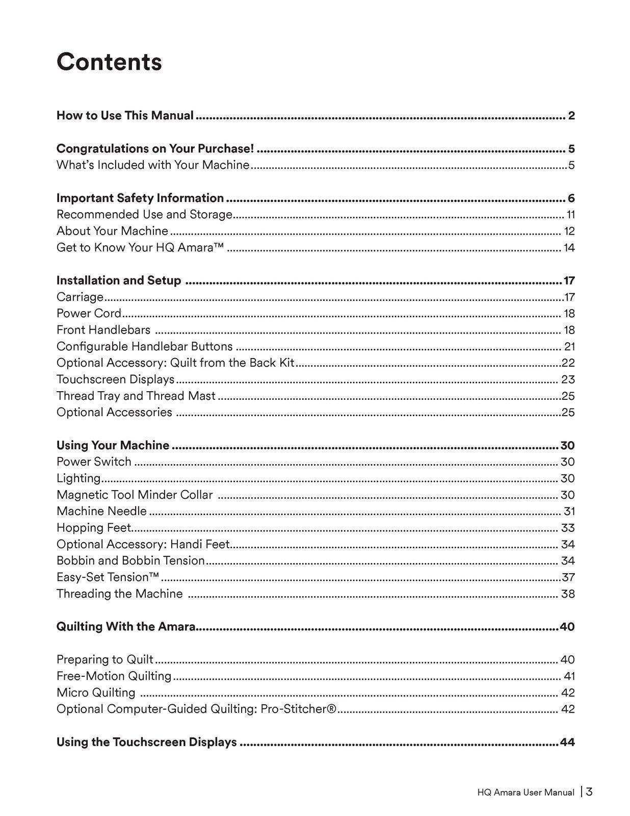 Handi Quilter HQ Amara 20 & 24 Sewing User Manual - Updated v1.6 - WIRE BOUND